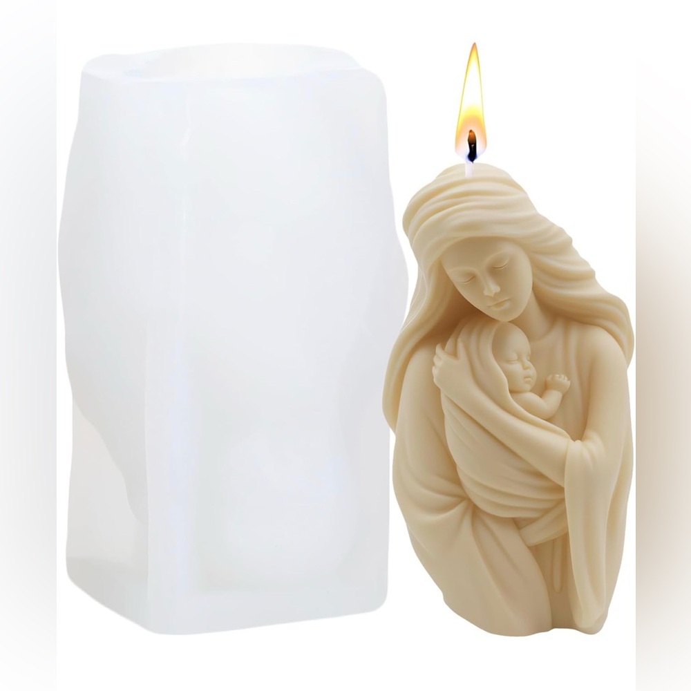 NWOT Virgin Mary Woman Holding Baby Jesus Resin Christmas Candle Making Mold